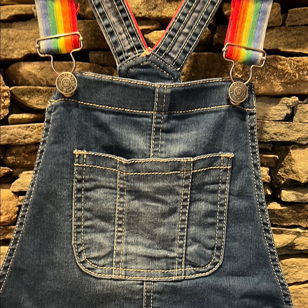 Kids Denim Overalls with Rainbow Straps- like new!!! - Picture 3 of 13
